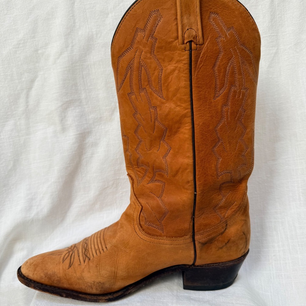 Dan Post Cowboy Boots 10.5 D Tan Leather Western Pointed Toe Marlboro USA 2551